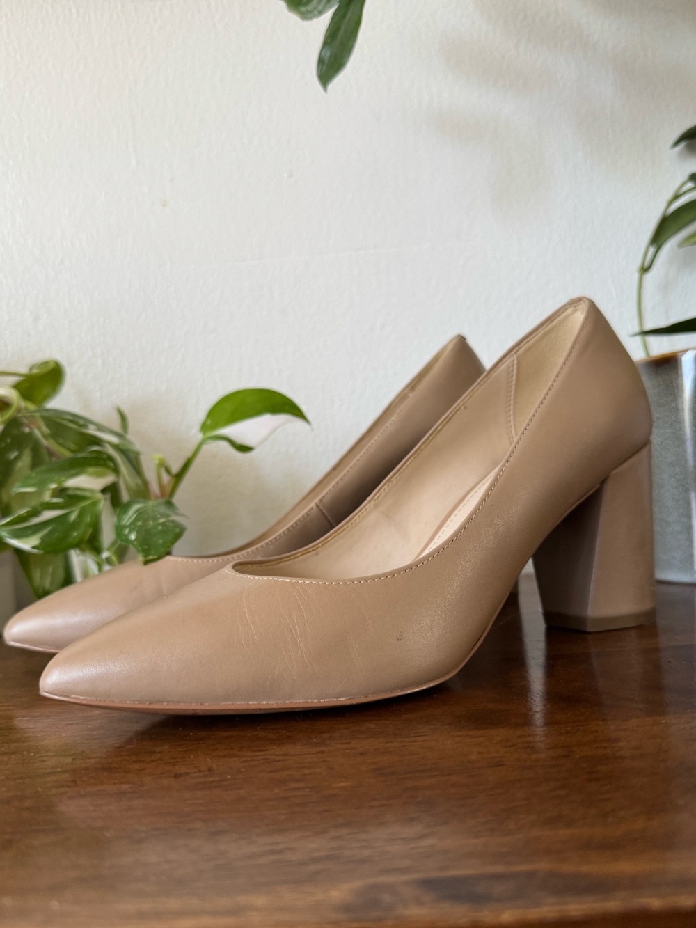 Cole Haan Classic Block Heel Pumps in Taupe